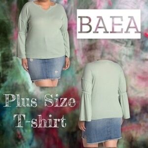 BAEA Plus Size Flare Sleeve Drop Shoulder Top in Sage